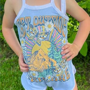 Handmade Graphic Tie Strap Retro Style Romper Nature Upcycle - Size 2t
